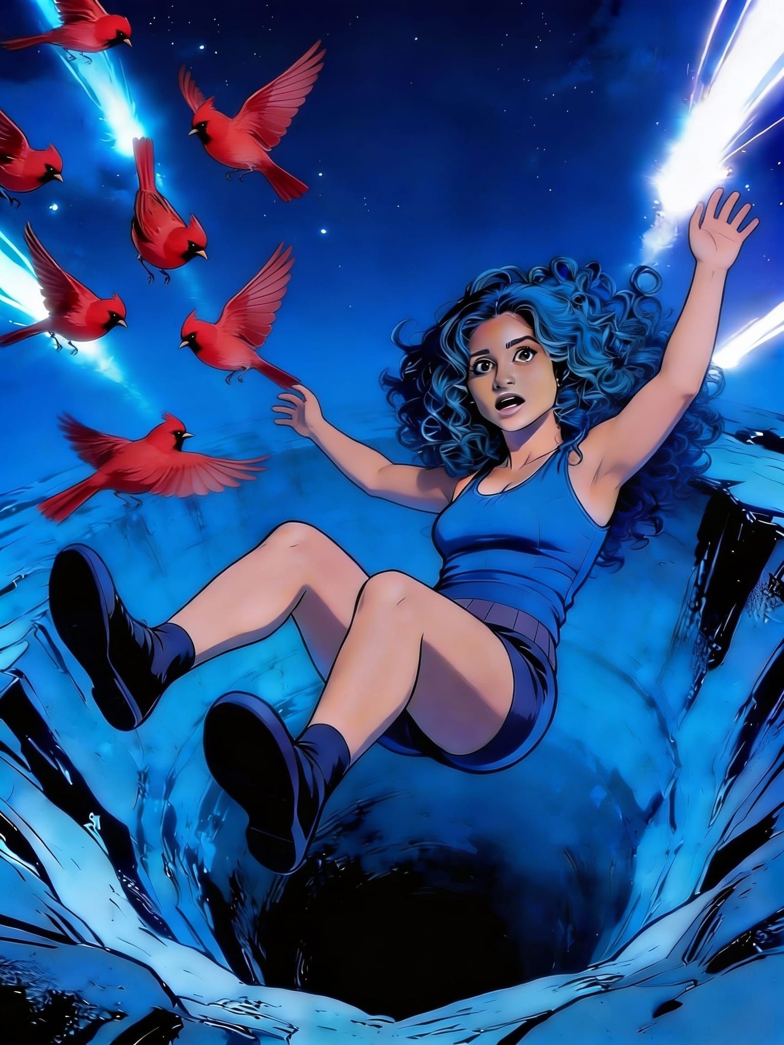 Young Latina Woman in Stylized Watercolor Portrait