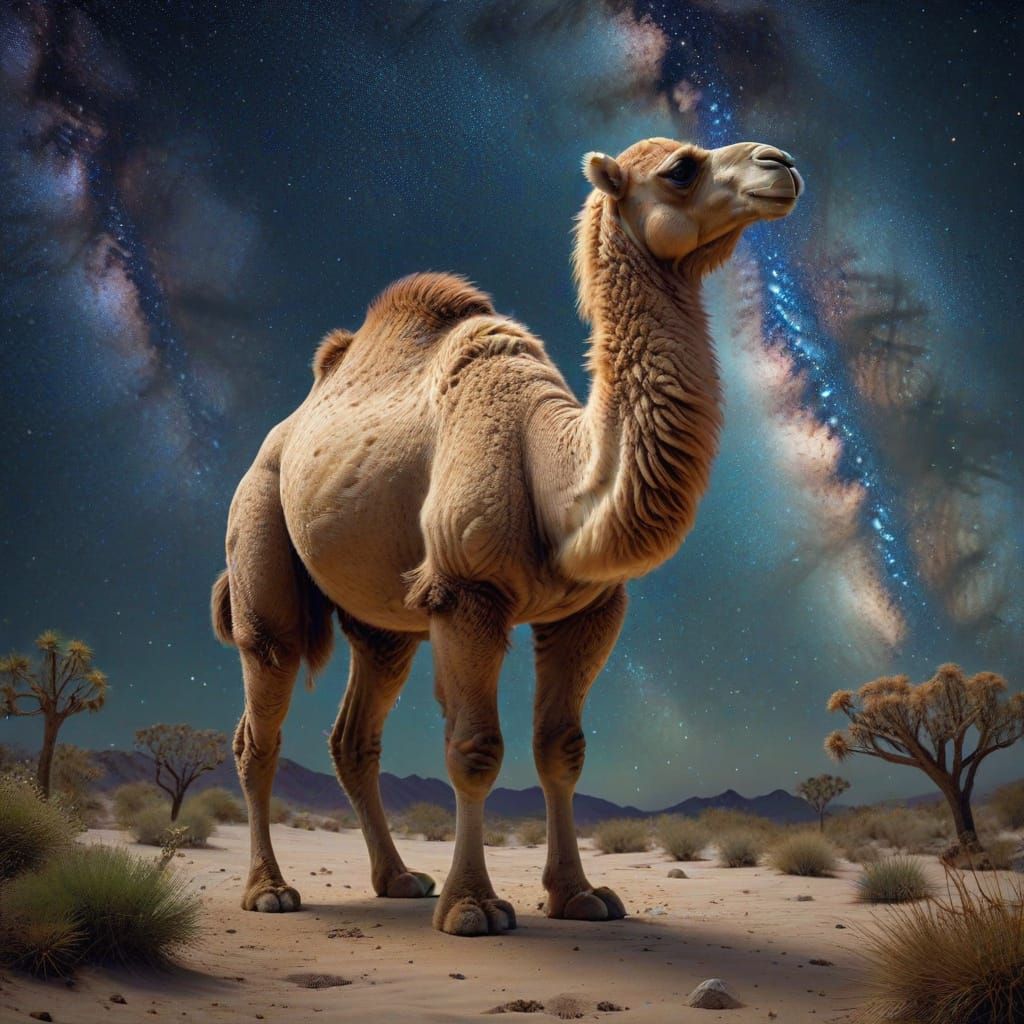 Fluffy Camel Gazes at Vibrant Milky Way Cosmos