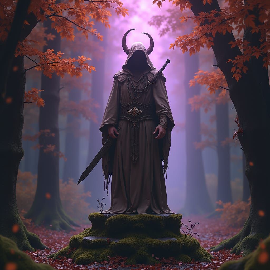 Autumn Fey Monk in Dark Fantasy Realm