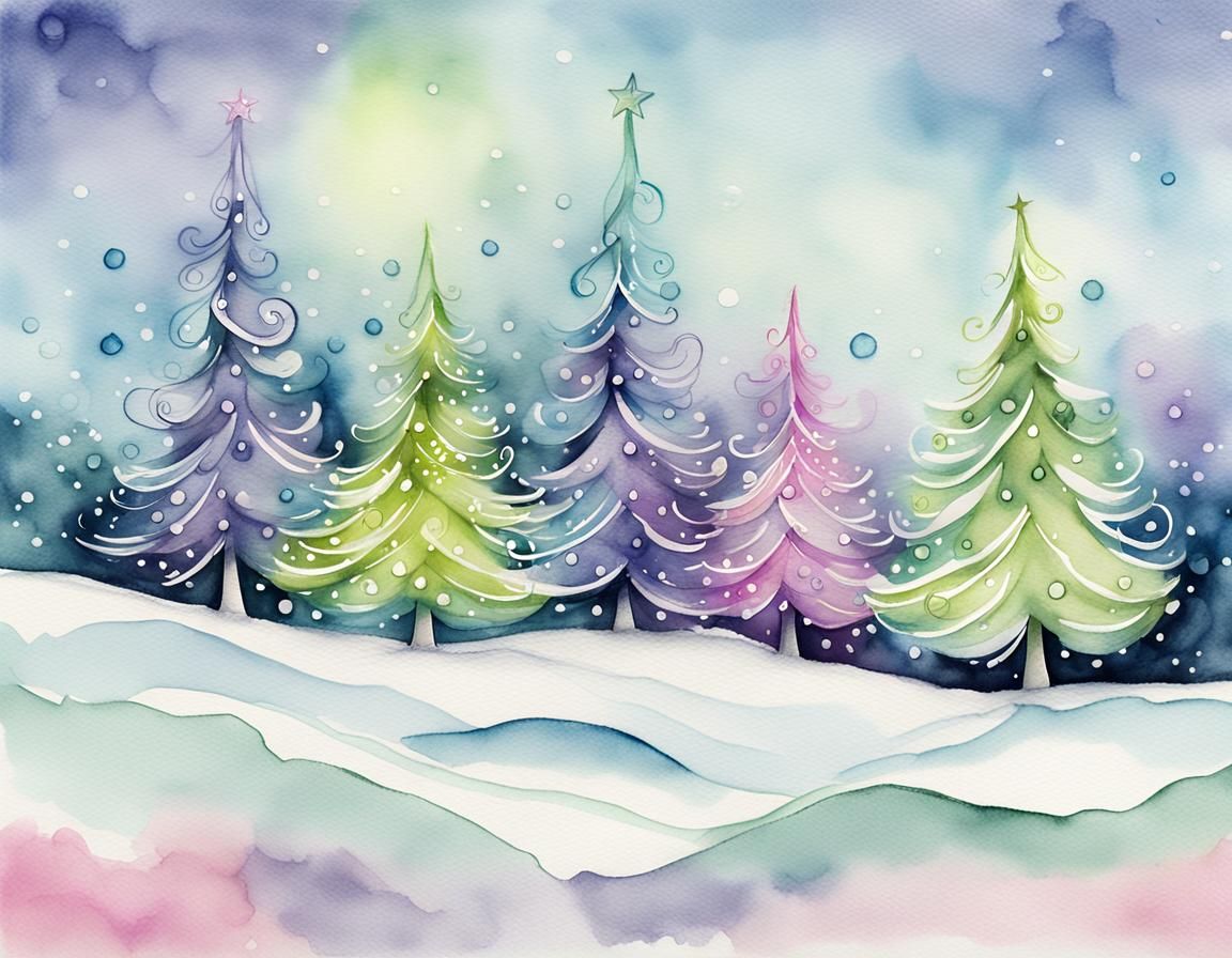 Whimsical Christmas Trees in Soft Pastel Hues