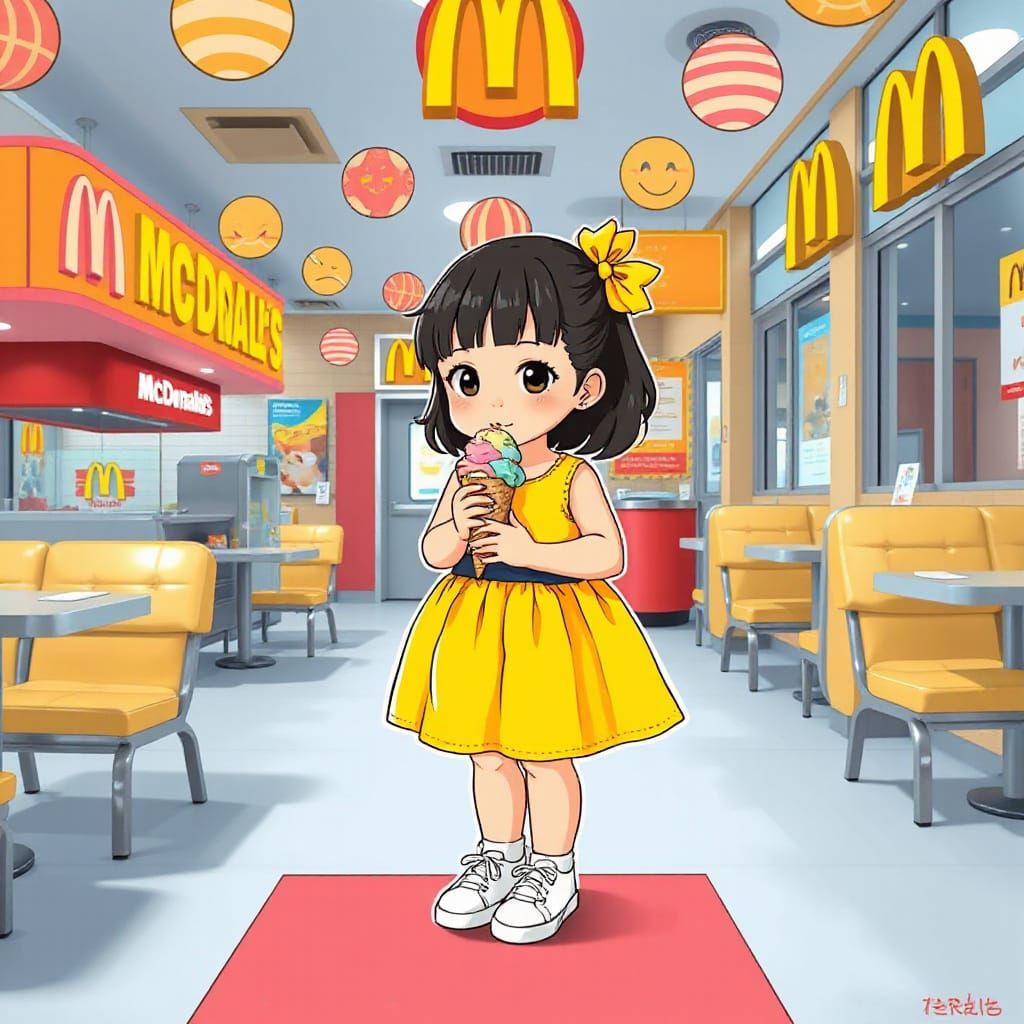 Girl Eating Ice Cream in Playful Art Style