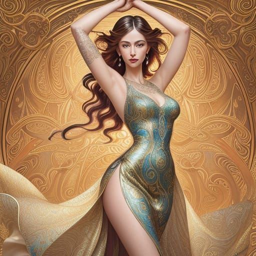 Art Nouveau Dancer in Golden Light
