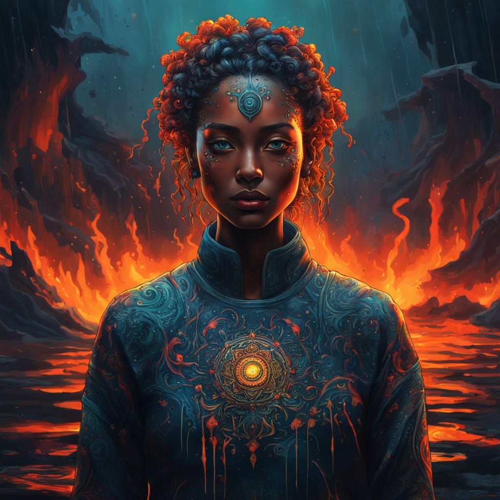 Woman in Dreamy Liquid Melting Moment, Hyperdetailed Fine Ar...