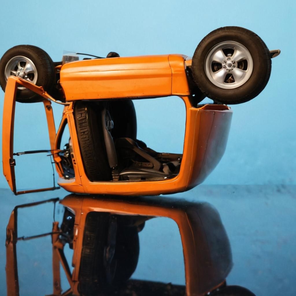 Surrealistic Landscape of an Upside-Down Vehicle