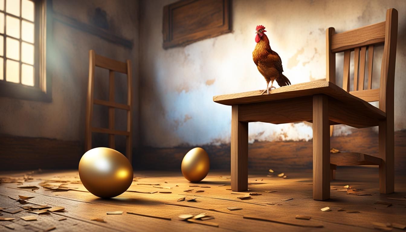 Golden Egg Breaks on Wooden Floor in Peasant's Home