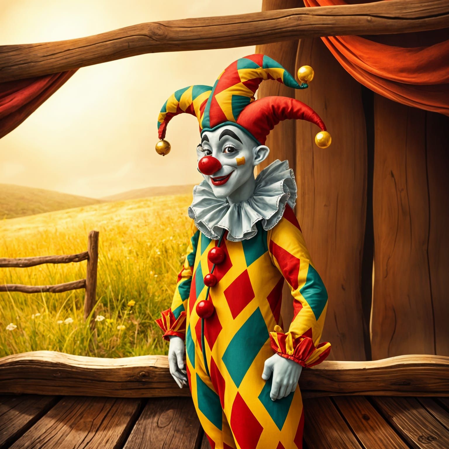 Mysterious Court Jester in a Whimsical Tarot Card