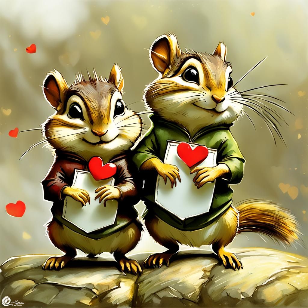 Whimsical Chipmunk Valentine in Expressionist Style