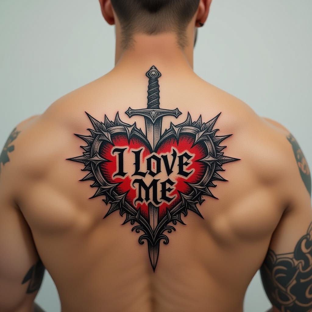Tattoo Art: Heart, Dagger, and Gothic Text