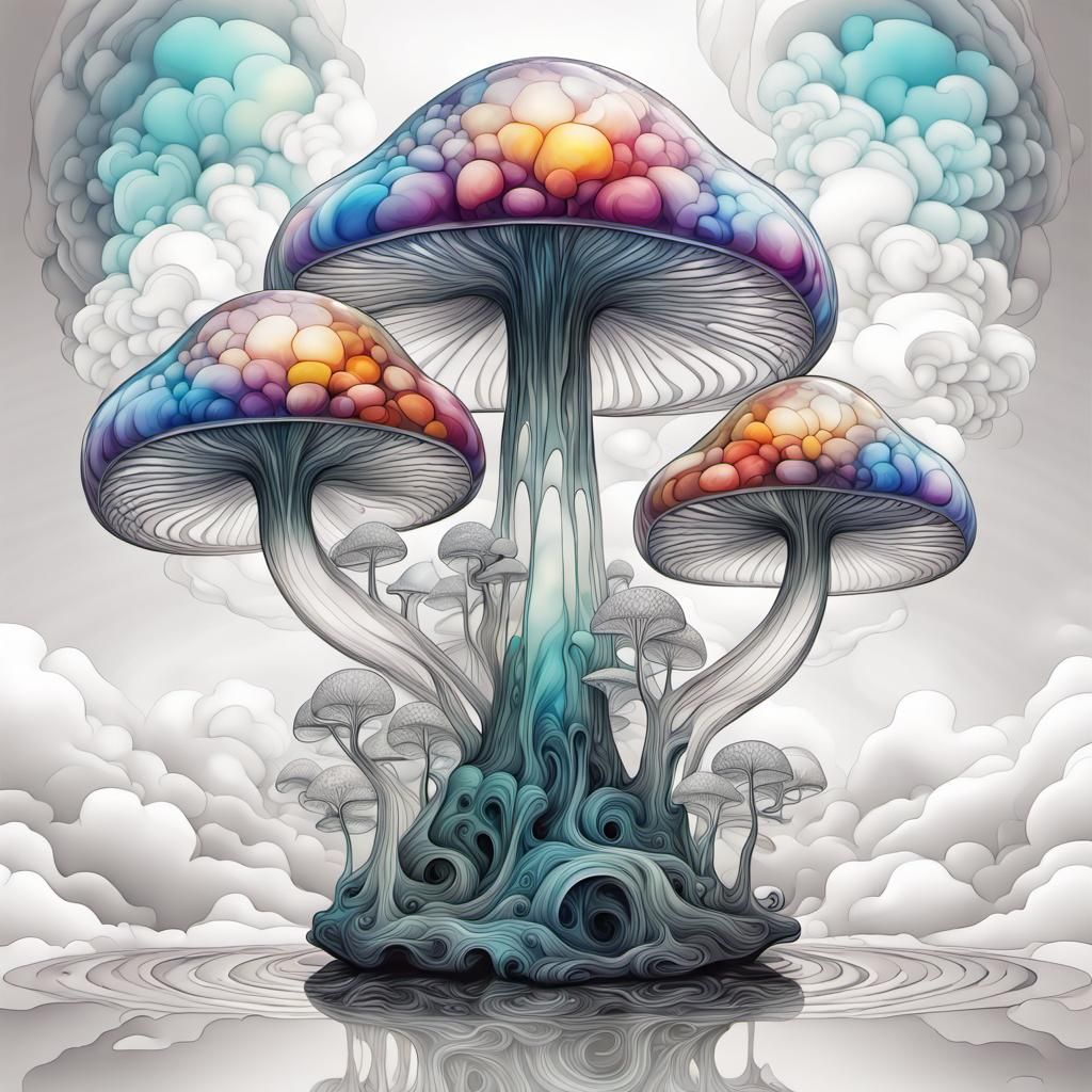 Crystal Clear Glass Mushroom-Trees in Art Nouveau Style