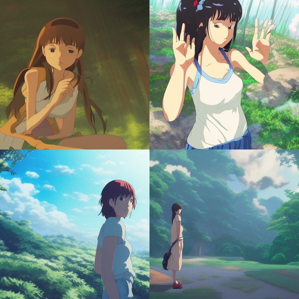 Beautiful Anime Key Visual of a Young Woman in a Vibrant Stu...