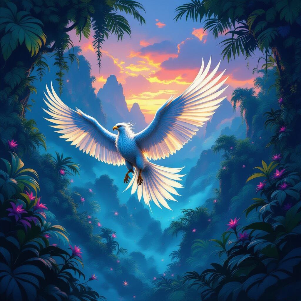 Majestic Griffin in Bioluminescent Alien Jungle