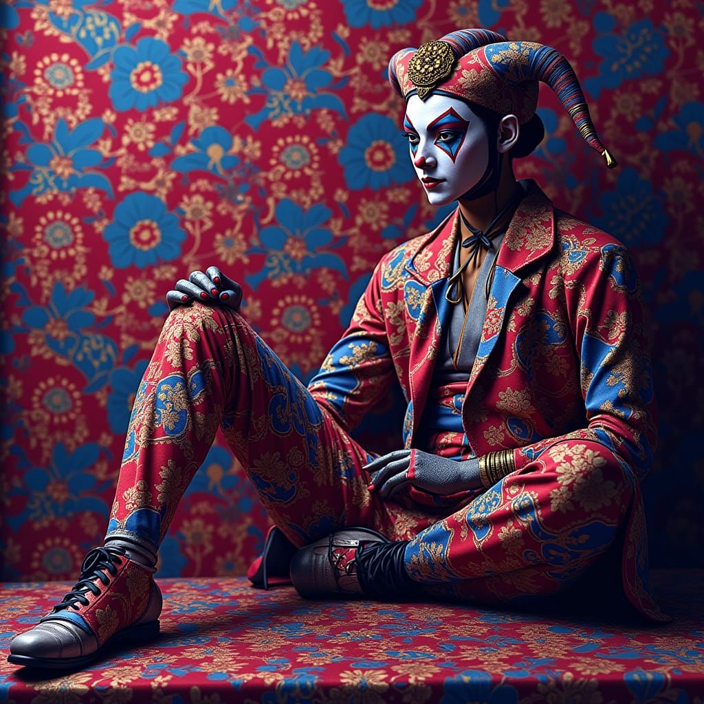 Harlequin, Geisha, and Tutankhamun in Photorealistic Full Bo...