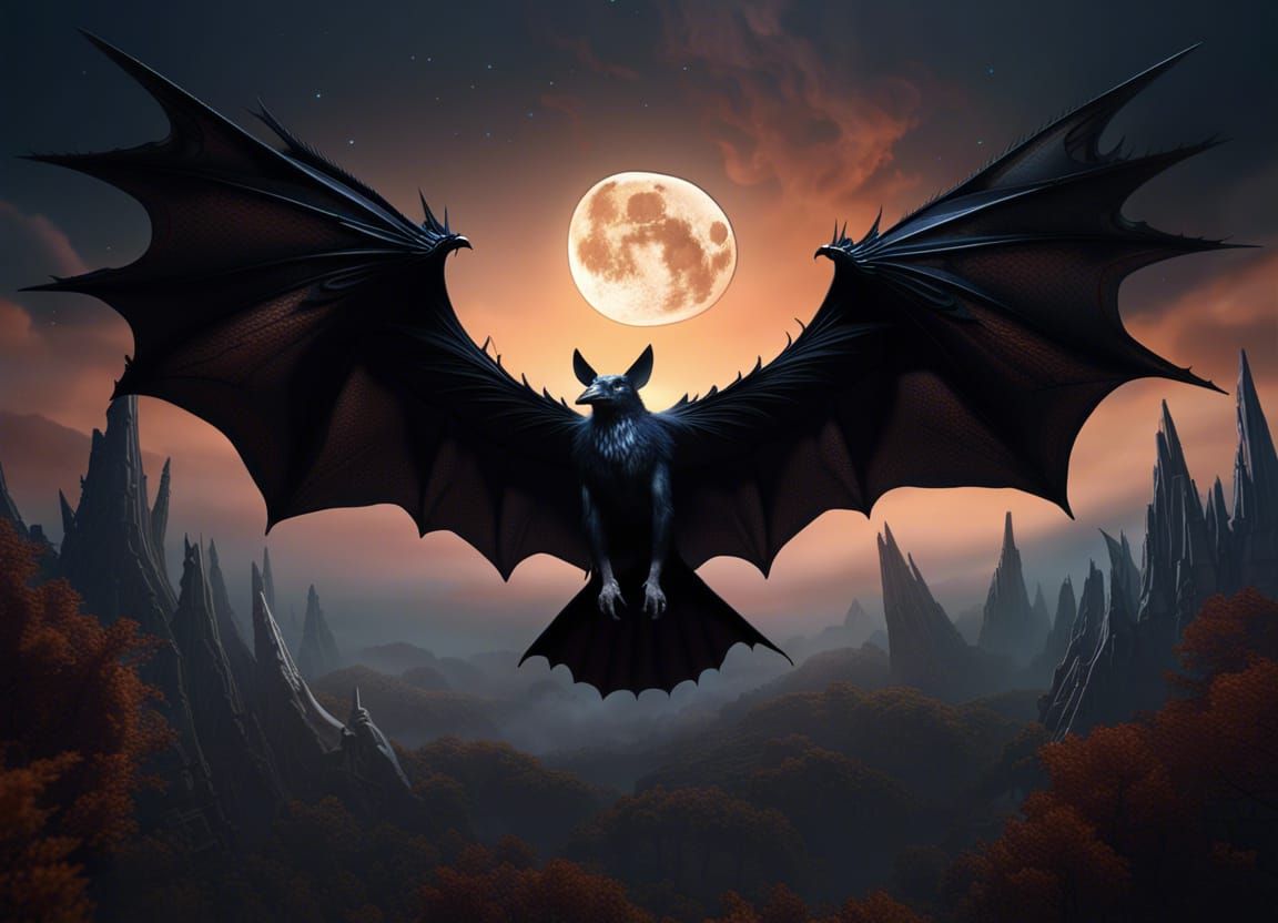 Gothic Fantastical Hybrid Winged Creature Soars Toward Heave...
