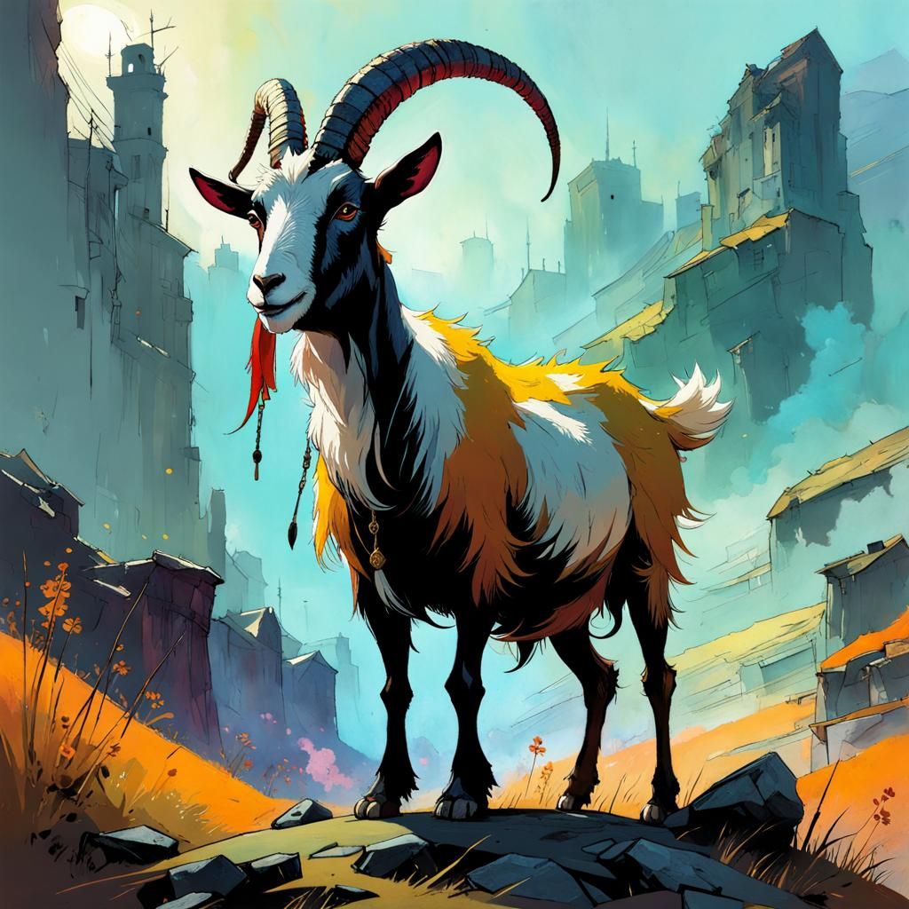 Mythical Goat in Vibrant Colors