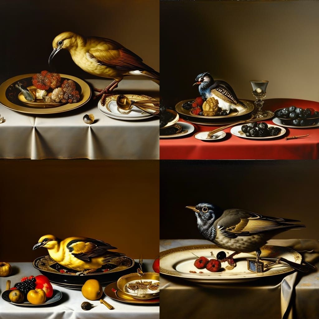 Baroque Bird Feasts on Heart in Opulent Still Life