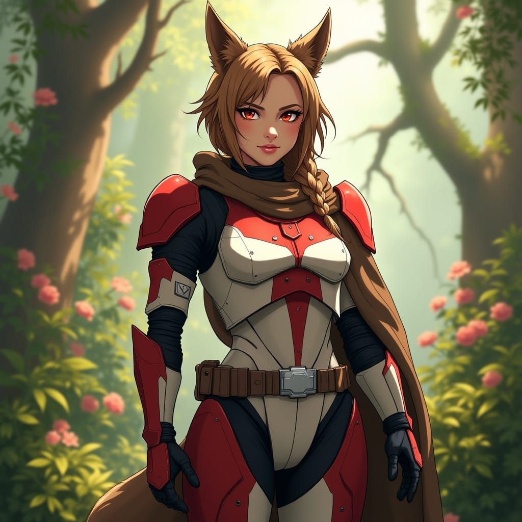 Wolf-Human Hybrid Clone Trooper in Vibrant Felucian Landscap...