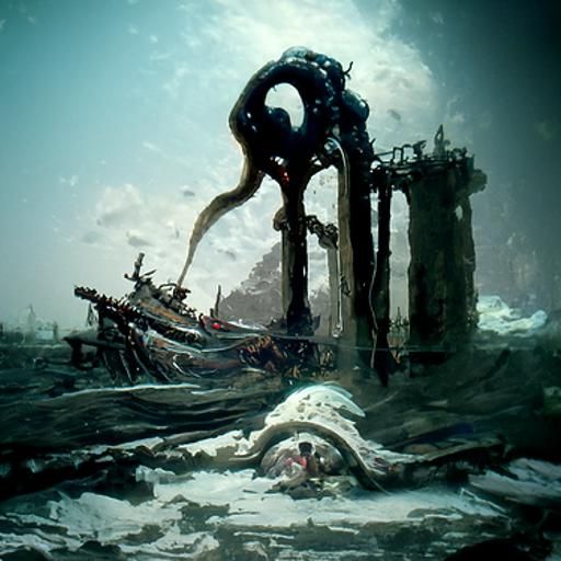 Cyberpunk Shipwreck Scene in Dark Fantasy Style