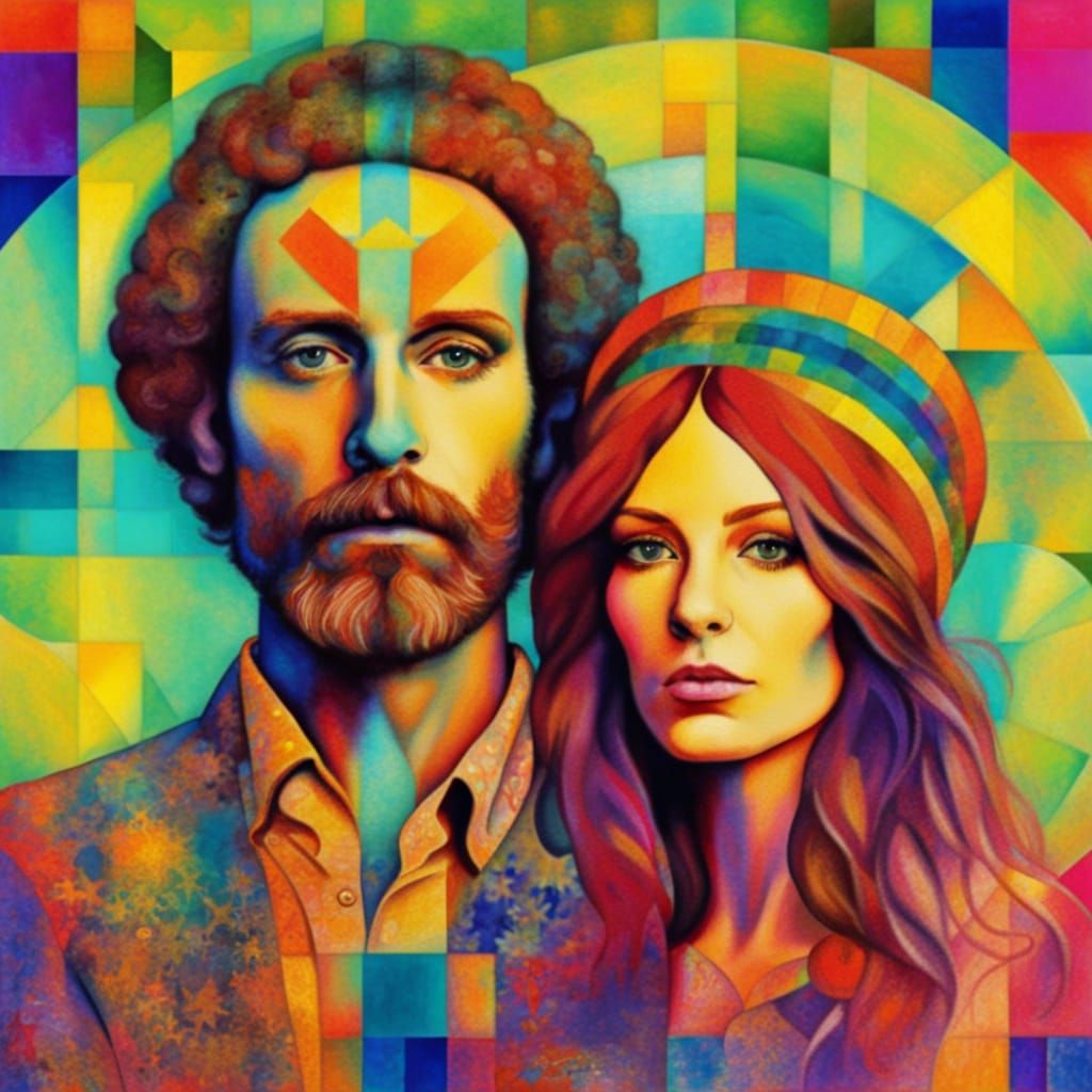 Psychedelic Hippie Couple in Vibrant Expressionist Splendor