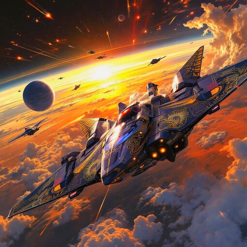 Ethereal Starfighter Confronts Ancient Warship in a Celestia...