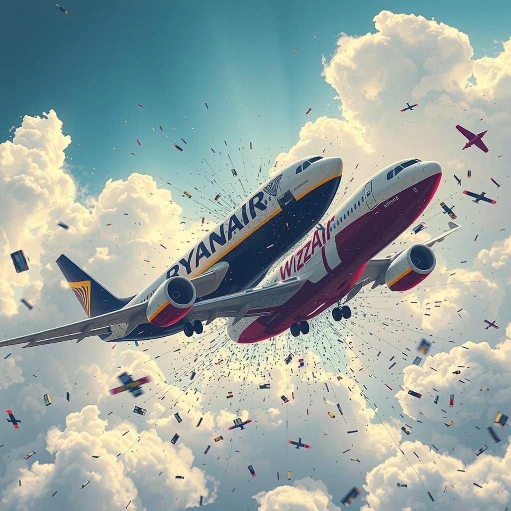 Catastrophic Airliner Collision in Dystopian Sci-Fi Style