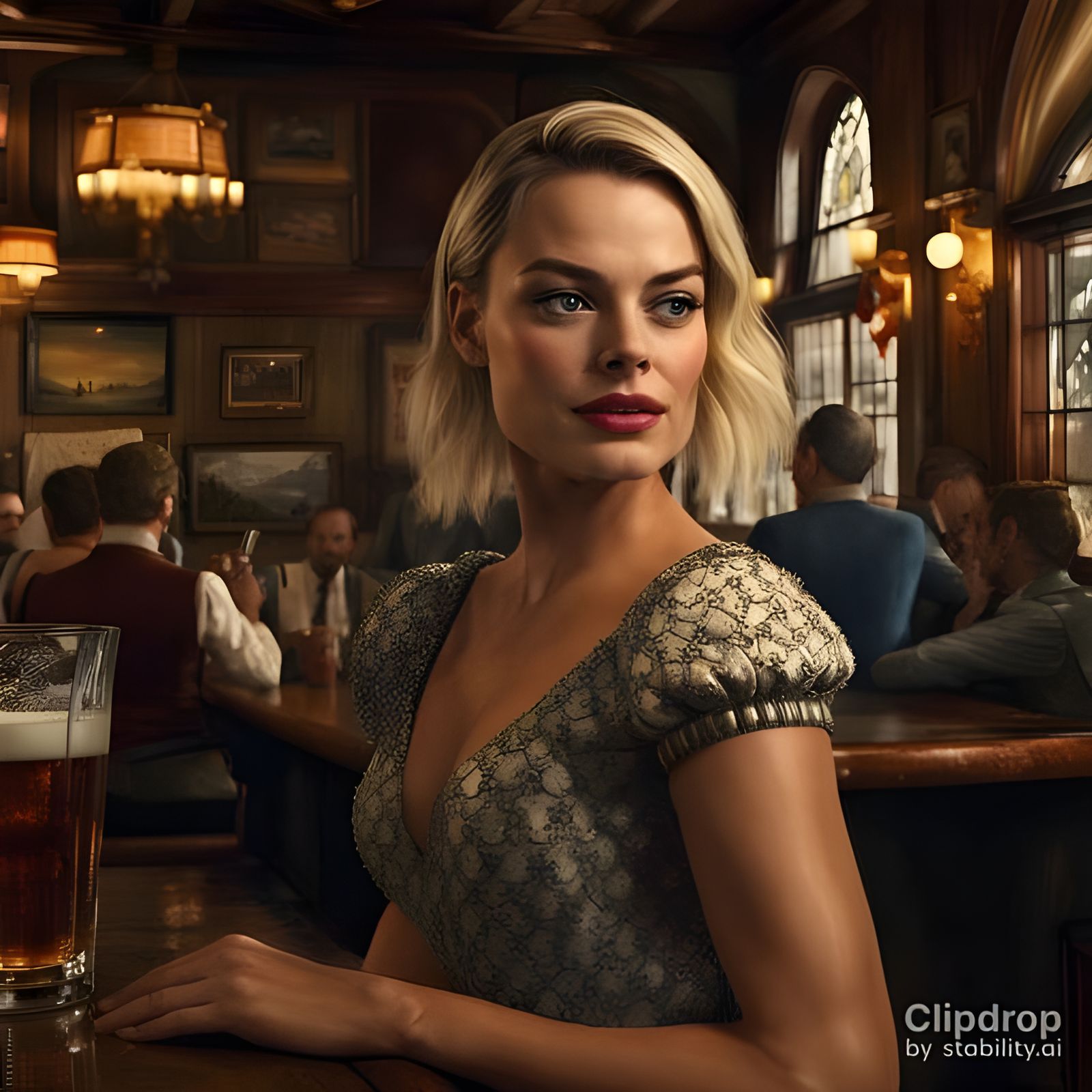 Margot Robbie; pub (SDXL 0.9 preview)