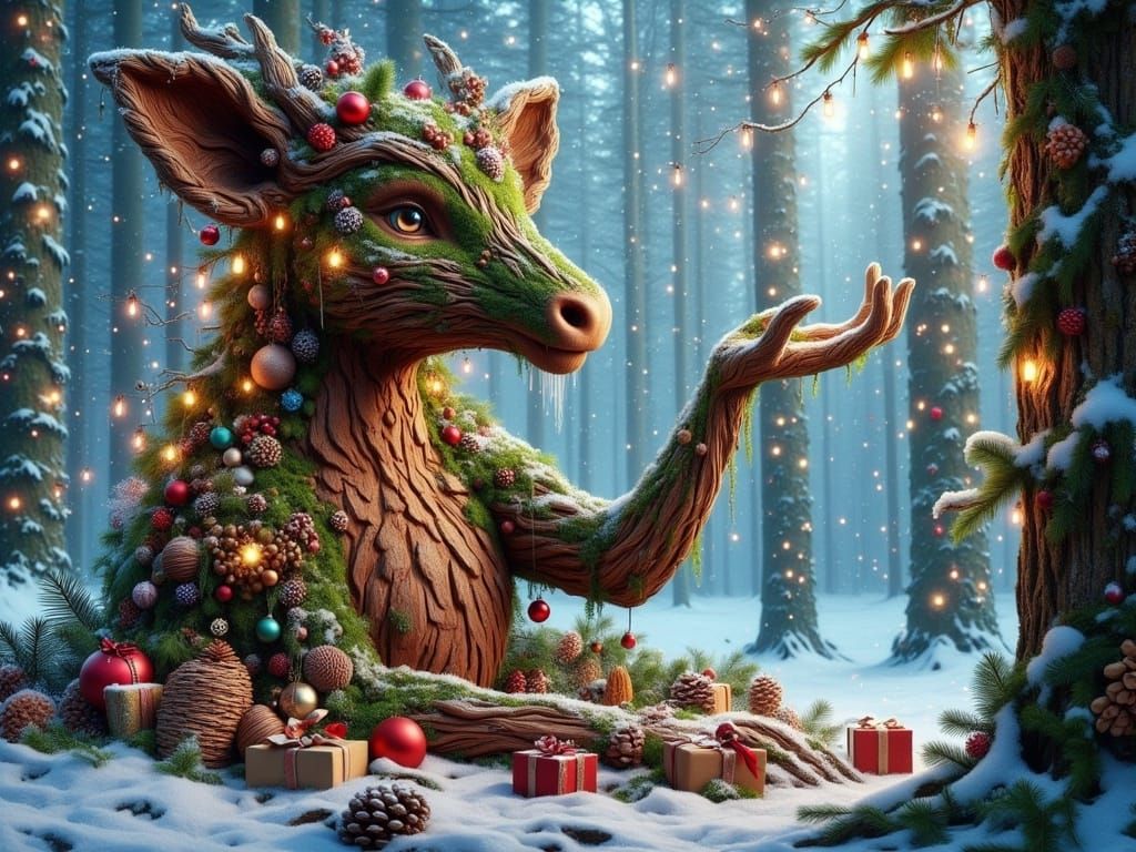 Mystical Xmas Tree Ent in Snowy Winter Wonderland