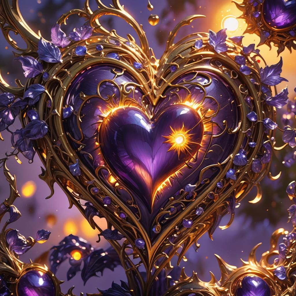 Vibrant Purple Heart Illuminated by Warm Golden Hour Light