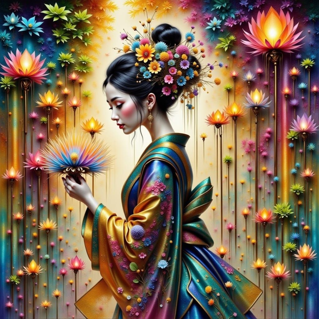 Japanese Garden Inside Crystal in 3D Style