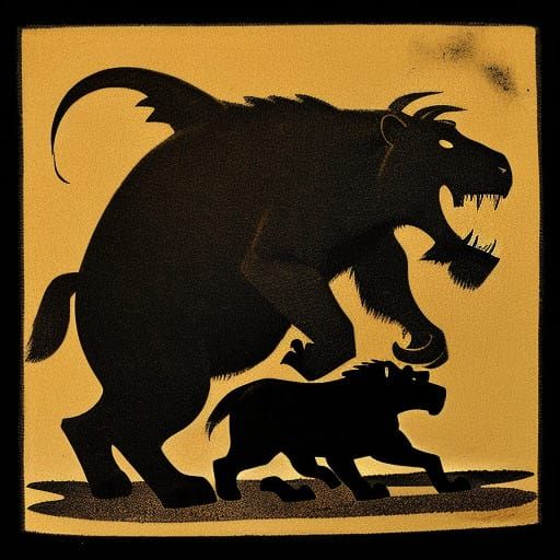 Primitive Silhouette of a Fierce Smilodon