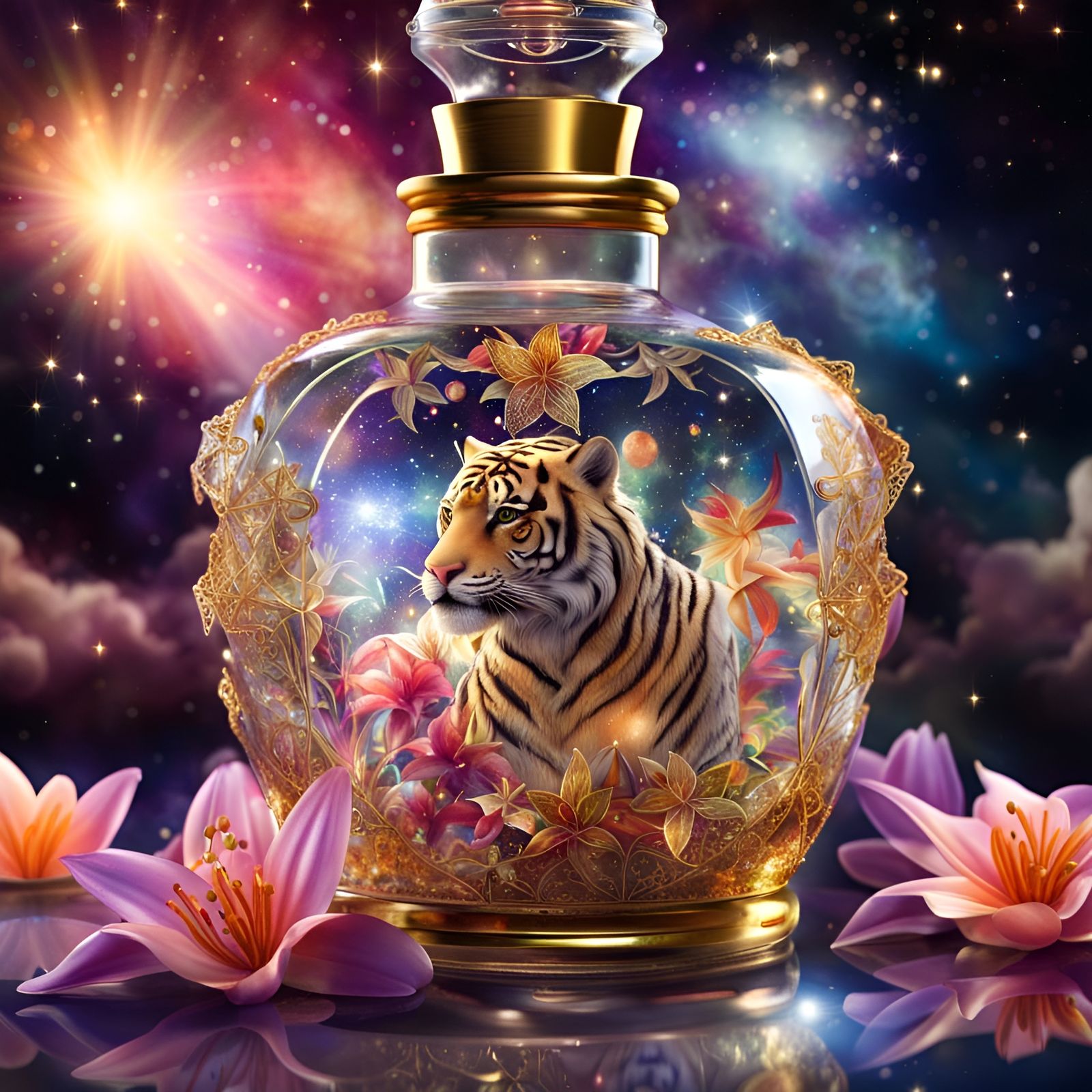 Majestic Tiger in a Bejewelled Crystal Glass Flacon