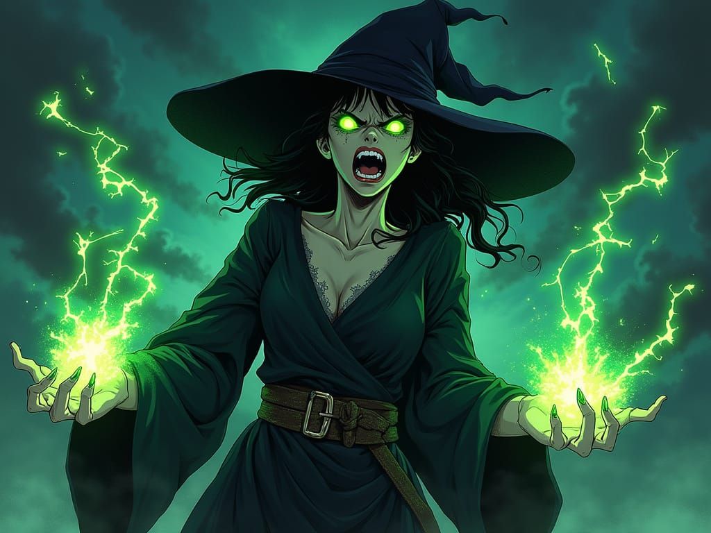 Enraged Witch With Dark Energy Anime Style