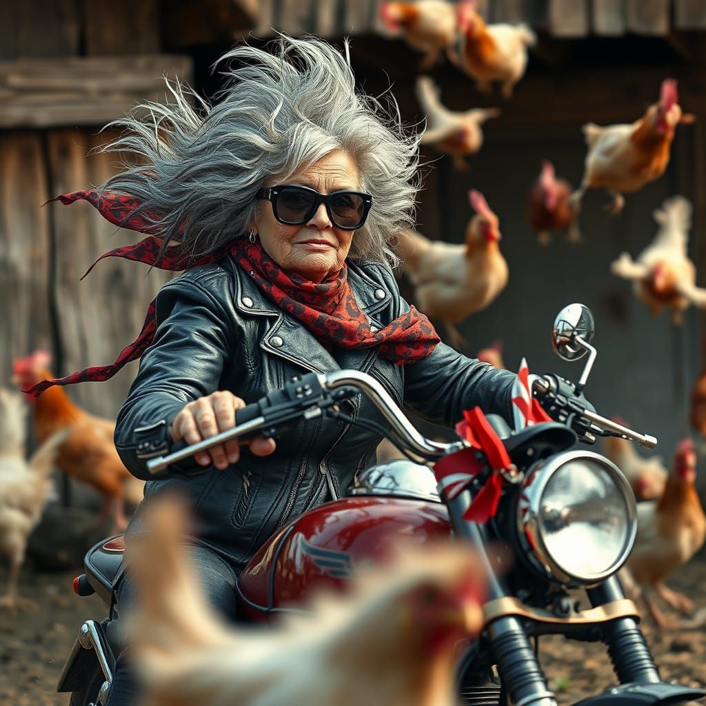 Wild Grandma on Chrome Chopper