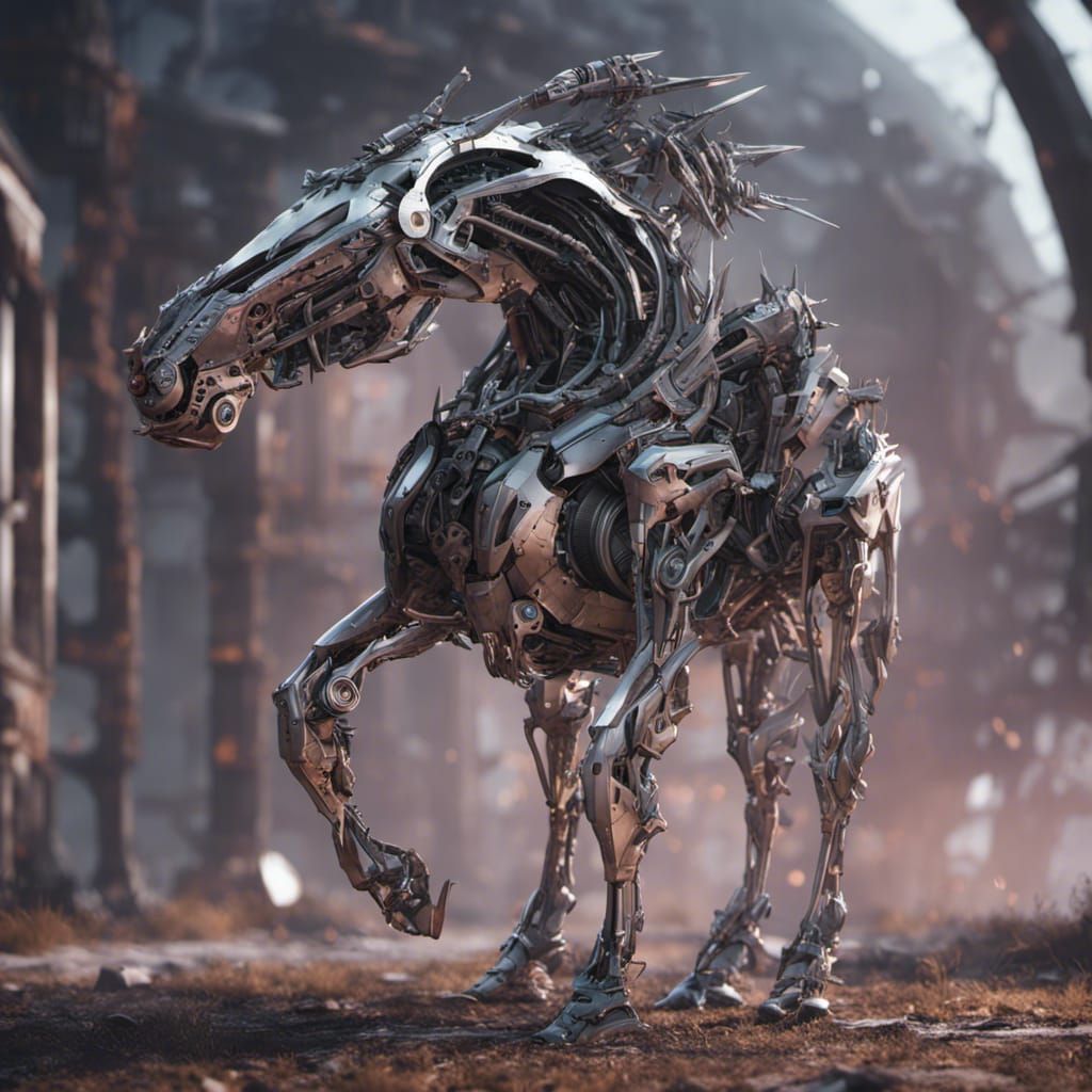 Ethereal Undead Unicorn in Cyberpunk Hues