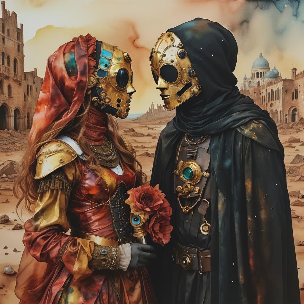 Ethereal Masquerade in a Futuristic Mars Landscape, Inspired...