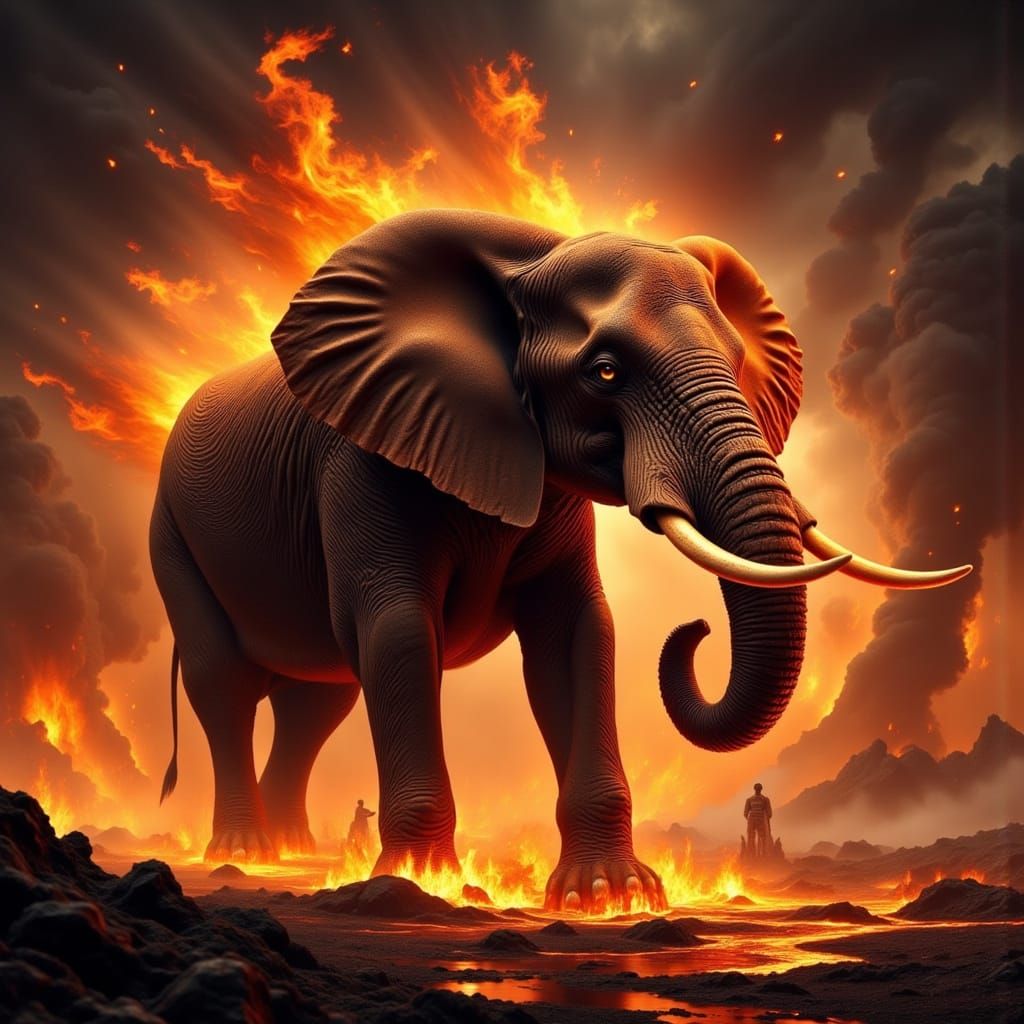 Fiery Majesty: A Hyper-Realistic African Elephant