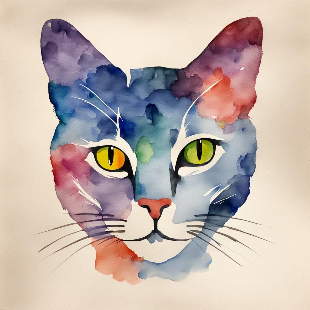 Minimalist Watercolor Cat Head on Recycled Paper