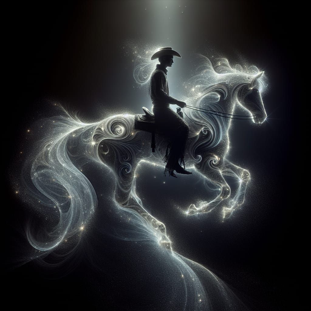 Surreal Cowboy Rides Glowing Horse in Hyper-Maximalist Style