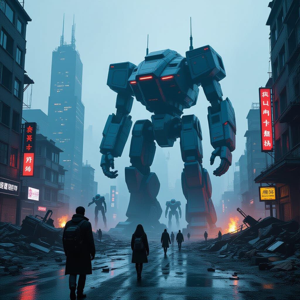 Dystopian Cityscape Aftermath of Human-Alien War