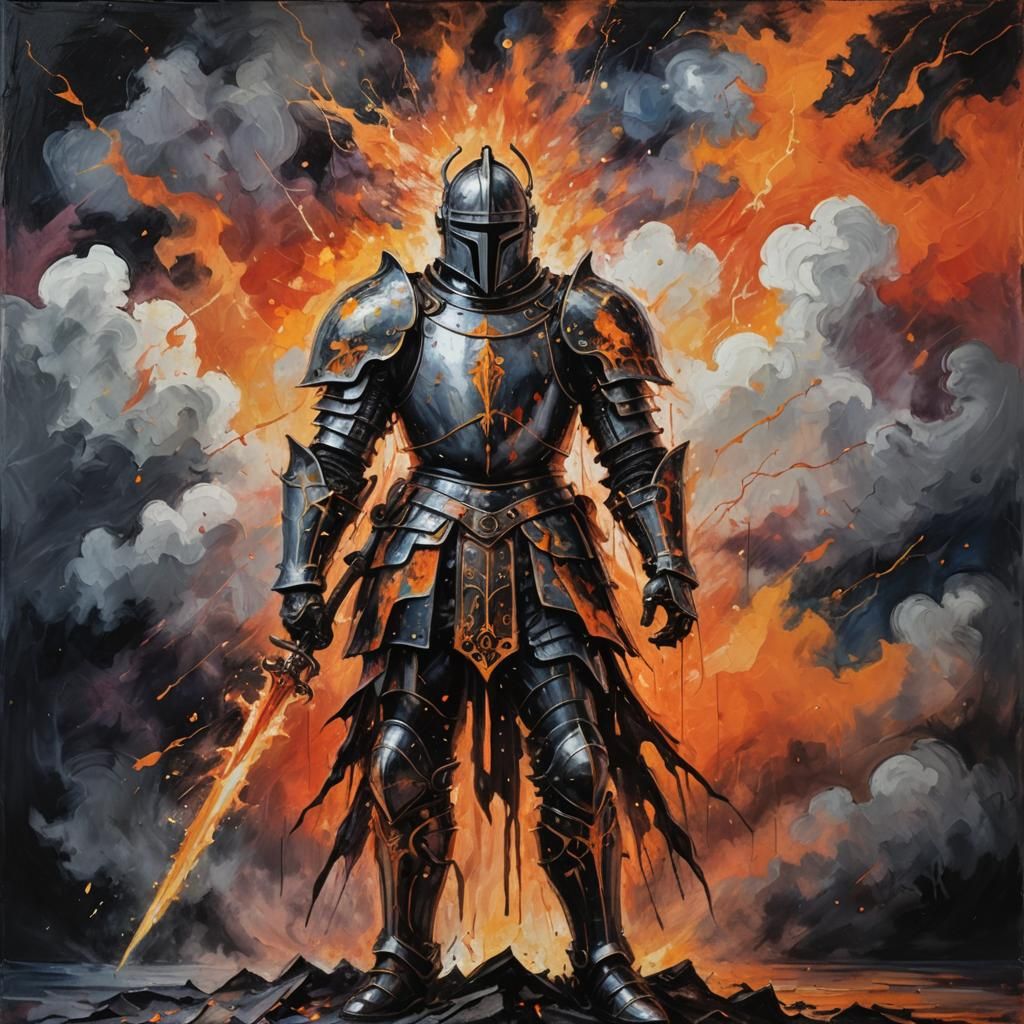 Vibrant Knight in Dramatic, High Contrast Gothic Scene