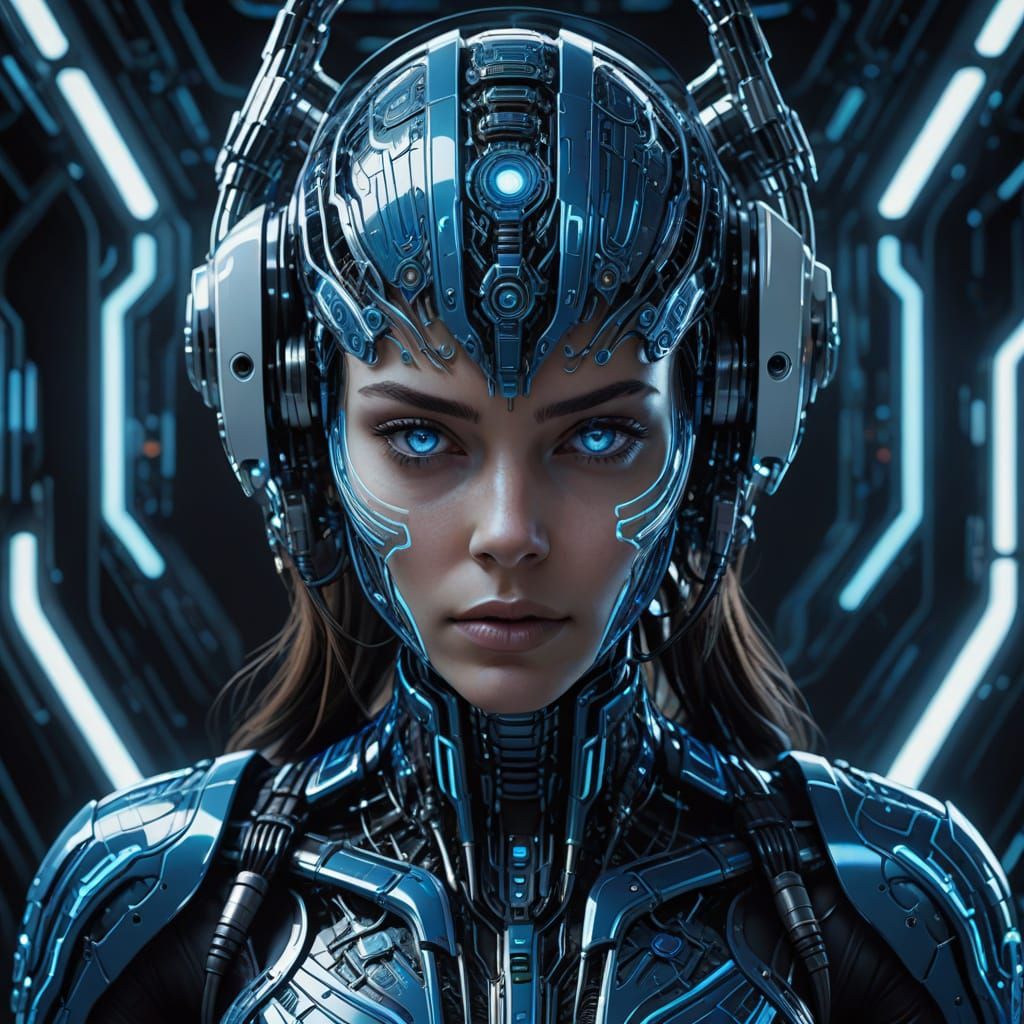 Cyberpunk Goddess in Neon-Lit Bodysuit