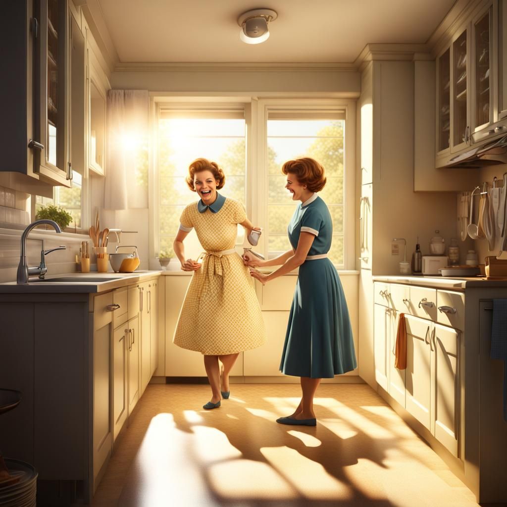 A Retro Housewife in a Fantastical Kitchen