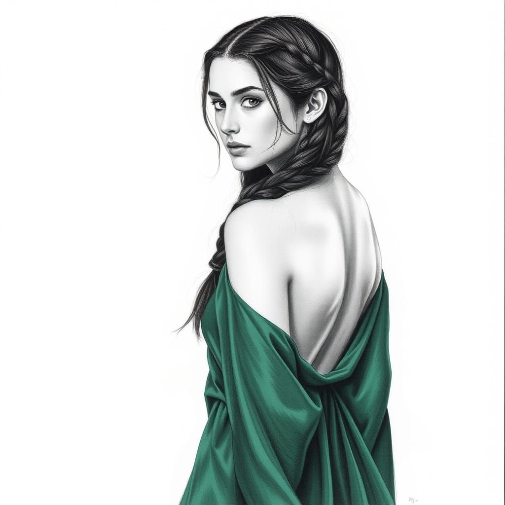 Elegant Brunette in Pencil ArtStation Style