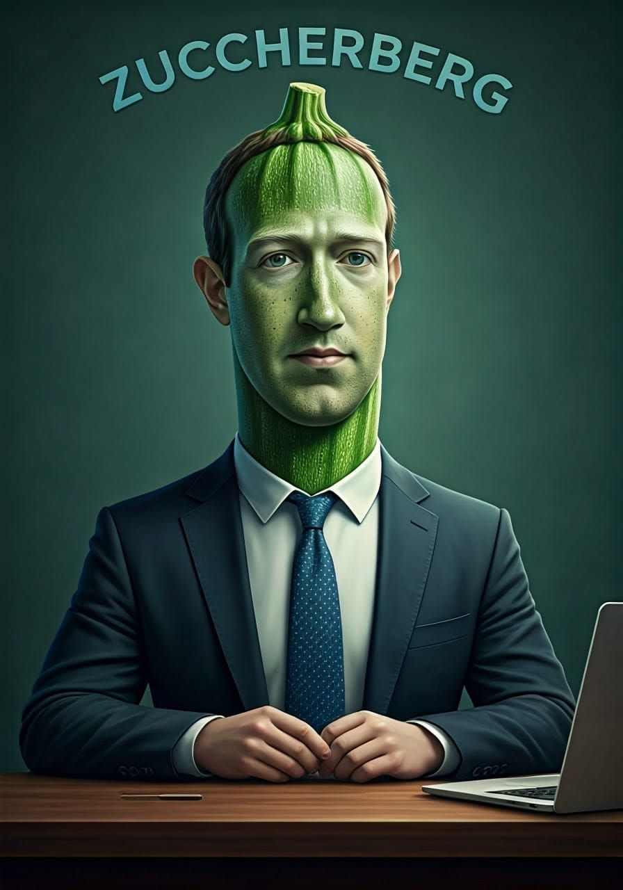 Vibrant Zucchini Mark Zuckerberg Portrait in Hyperrealistic ...