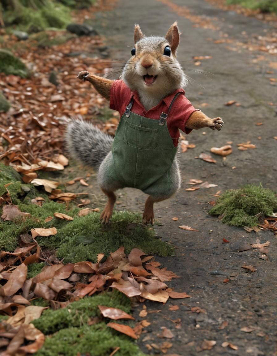 Squirrel Leaps Toward Mousy Companion in Mossy Glade