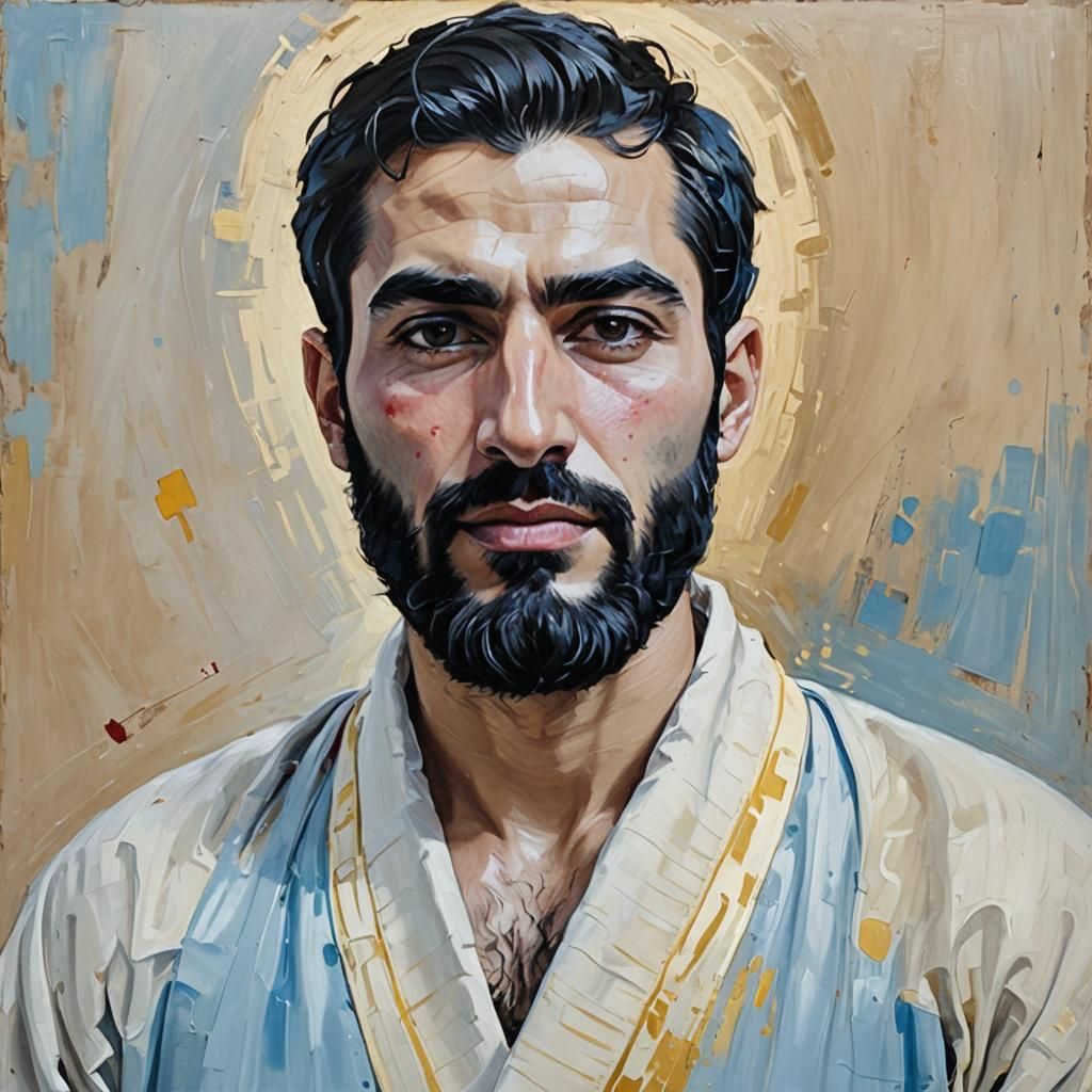 Handsome Arab Man in Vibrant Velvet Bathrobe
