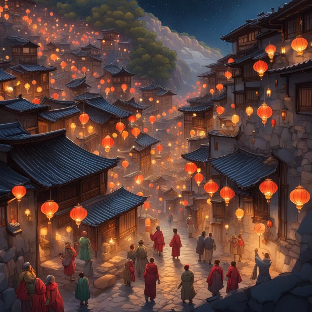 Luminous Mountain Celebration at Night