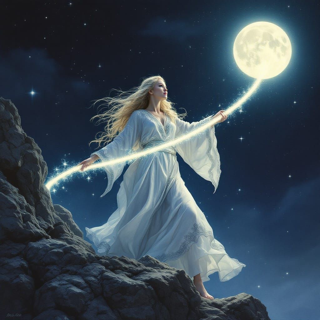 A Nordic Goddess Lassos the Moon in an Ethereal, Dreamlike S...