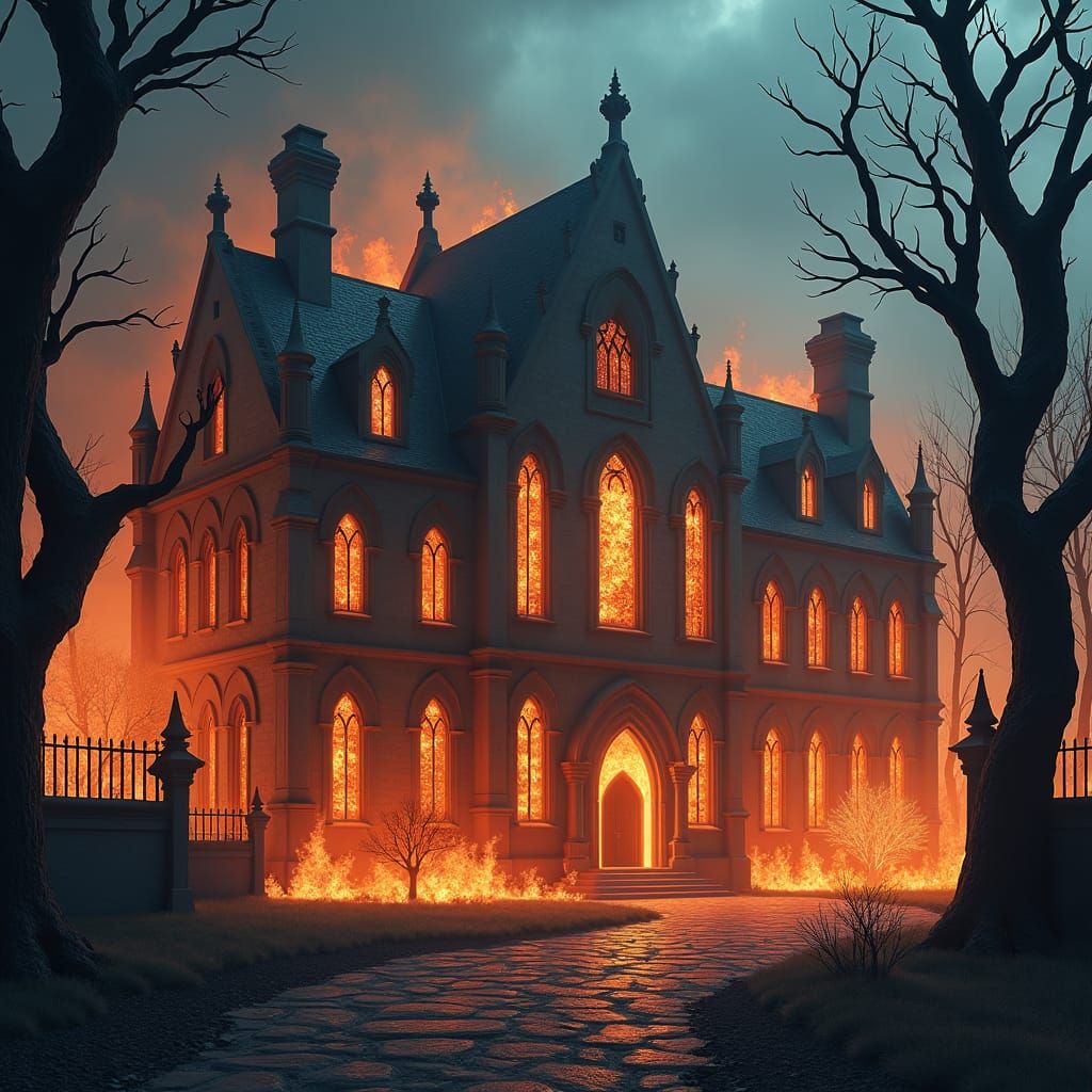 Gothic School Consumed by Fiery Inferno