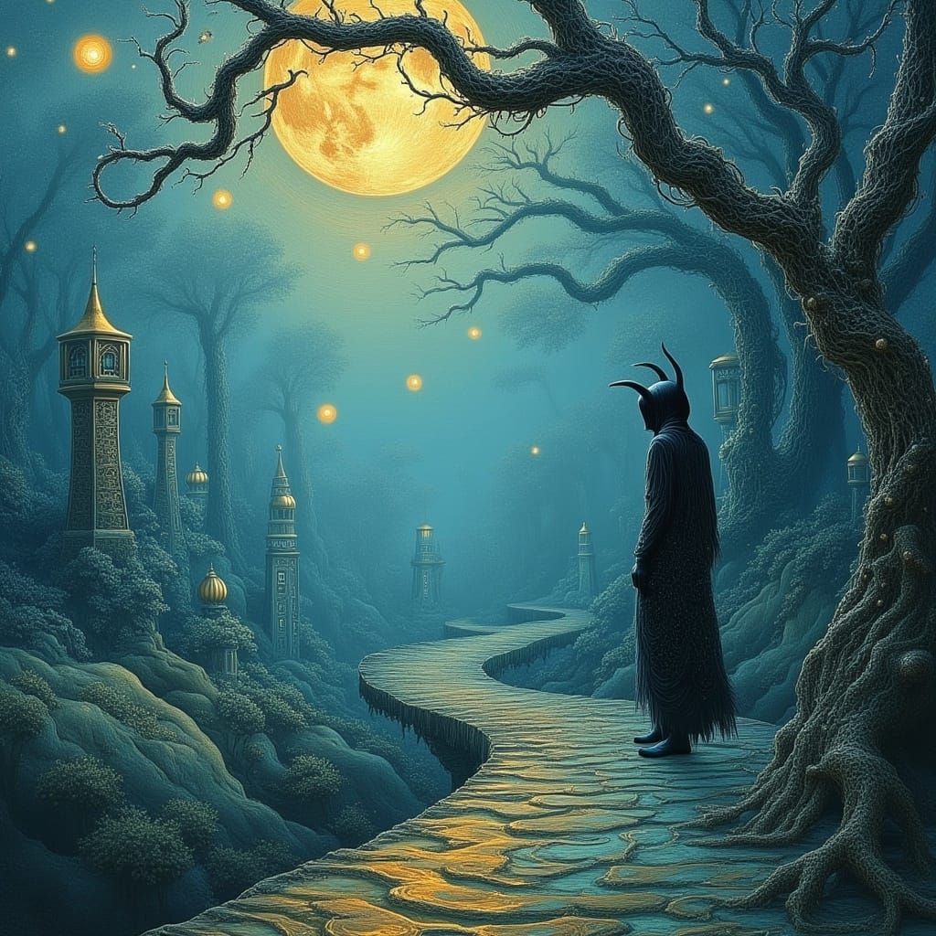 Dreamlike Figure in a Warped Landscape