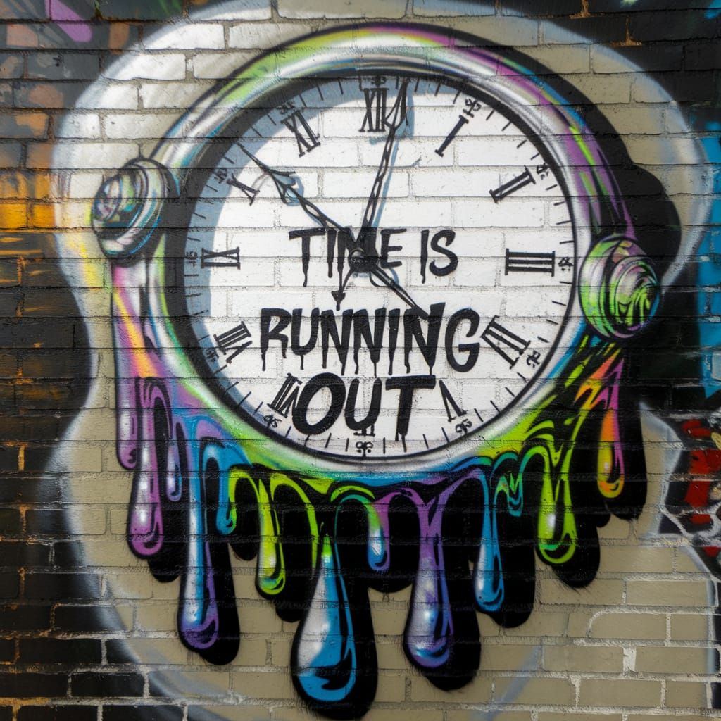 Surreal Graffiti Art Piece Captures Melting Clock with Time....